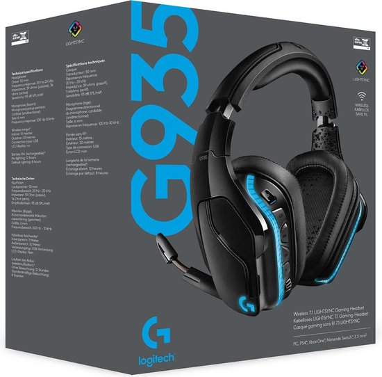 Logitech Casque De Jeu Sans Fil Lightsync 7.1 Surround G935 Pour Pc, Ps4, Xbox One Et Switch